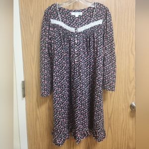 EILEEN WEST BLACK FLORAL Print JERSEY COTTON GOWN  Sz Sm